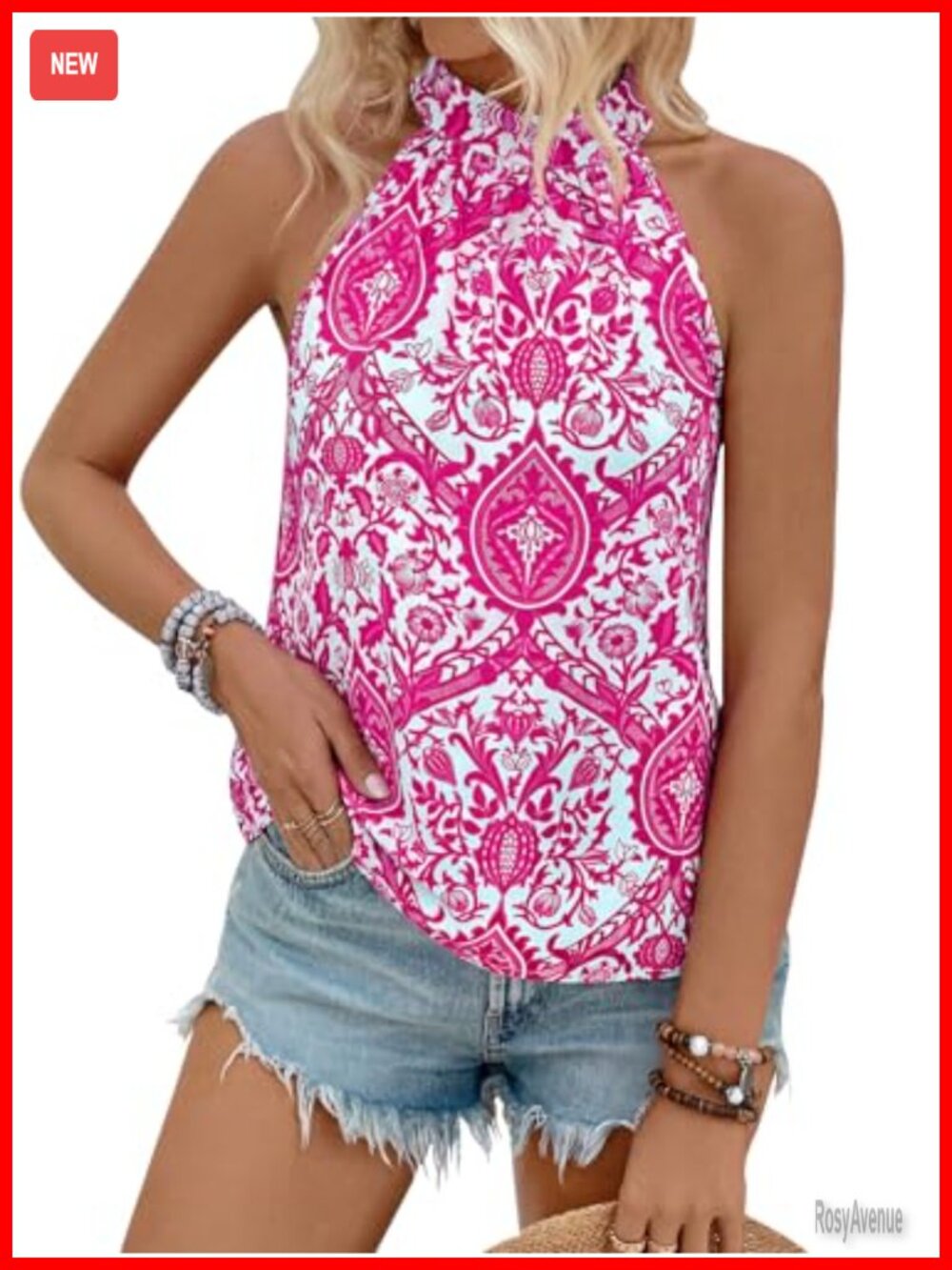 Halter Tank Top Womens Sleeveless Paisley Boho Summer Dressy Blouse